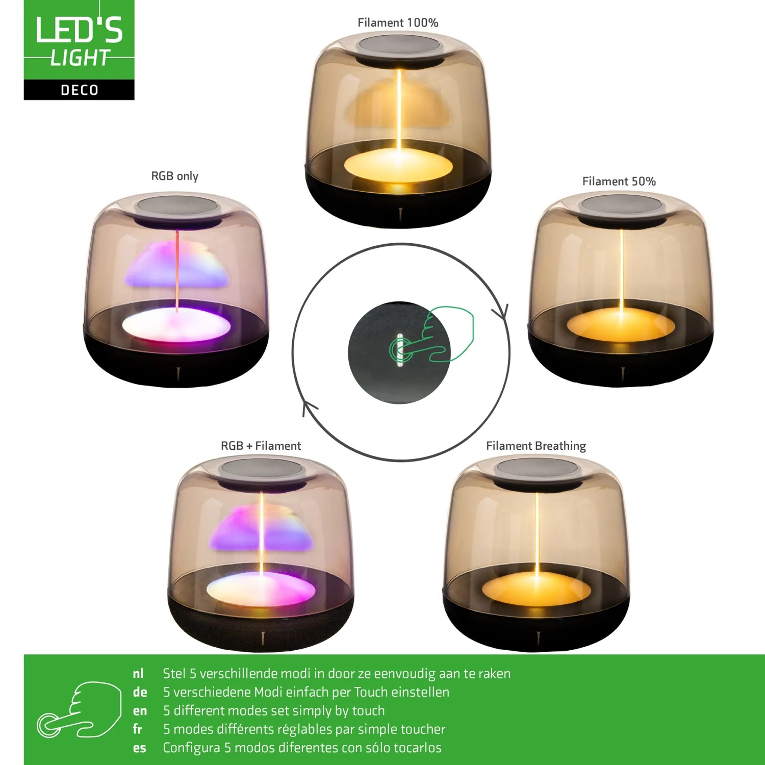 Dimmbare LED Akku Tischleuchte mit RGB und verschiedenen Modi für Nachttisch oder Outdoor.