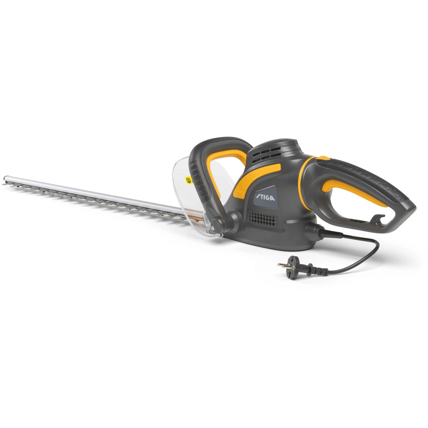 Stiga HT 106c Elektro-Heckenschere mit 55 cm Schnittlänge und verstellbarem Griff.