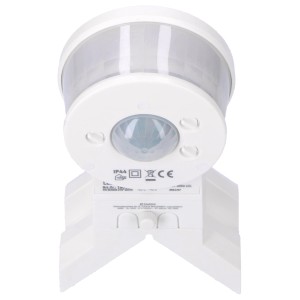 Weißer LED Bewegungsmelder 3in1 mit Wand-, Decken- und Eckhalterung, IP44.