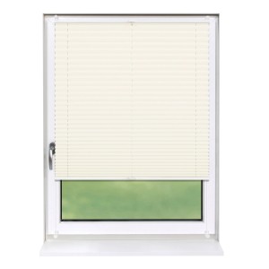 Blickdichtes, vanillefarbenes Plissee 85x210 cm am Fenster, ohne Bohren montiert.