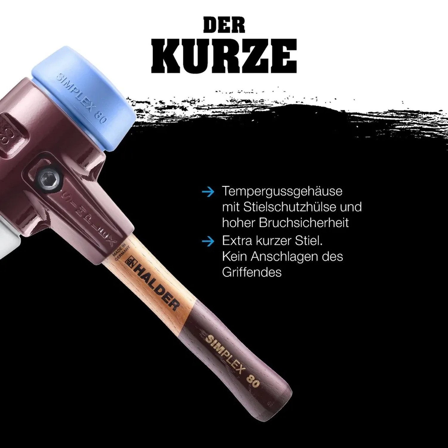 Halder Simplex Schonhammer Ø 60 mm Gummi Schwarz Kurzer Stiel mit Tempergussgehäuse_6