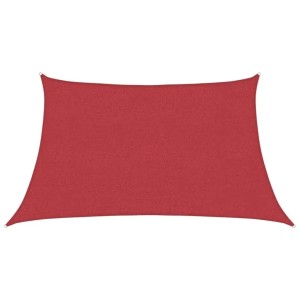 Rotes trapezförmiges Sonnensegel aus HDPE, 3/4x2m, mit UV-Schutz und Befestigungsringen.