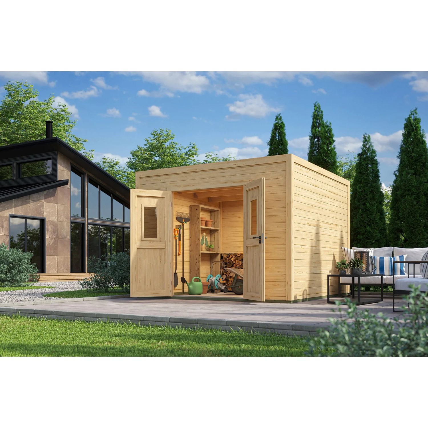 Lasita Holz-Gartenhaus Felix 3 Flachdach Unbehandelt 300 cm x 300 cm