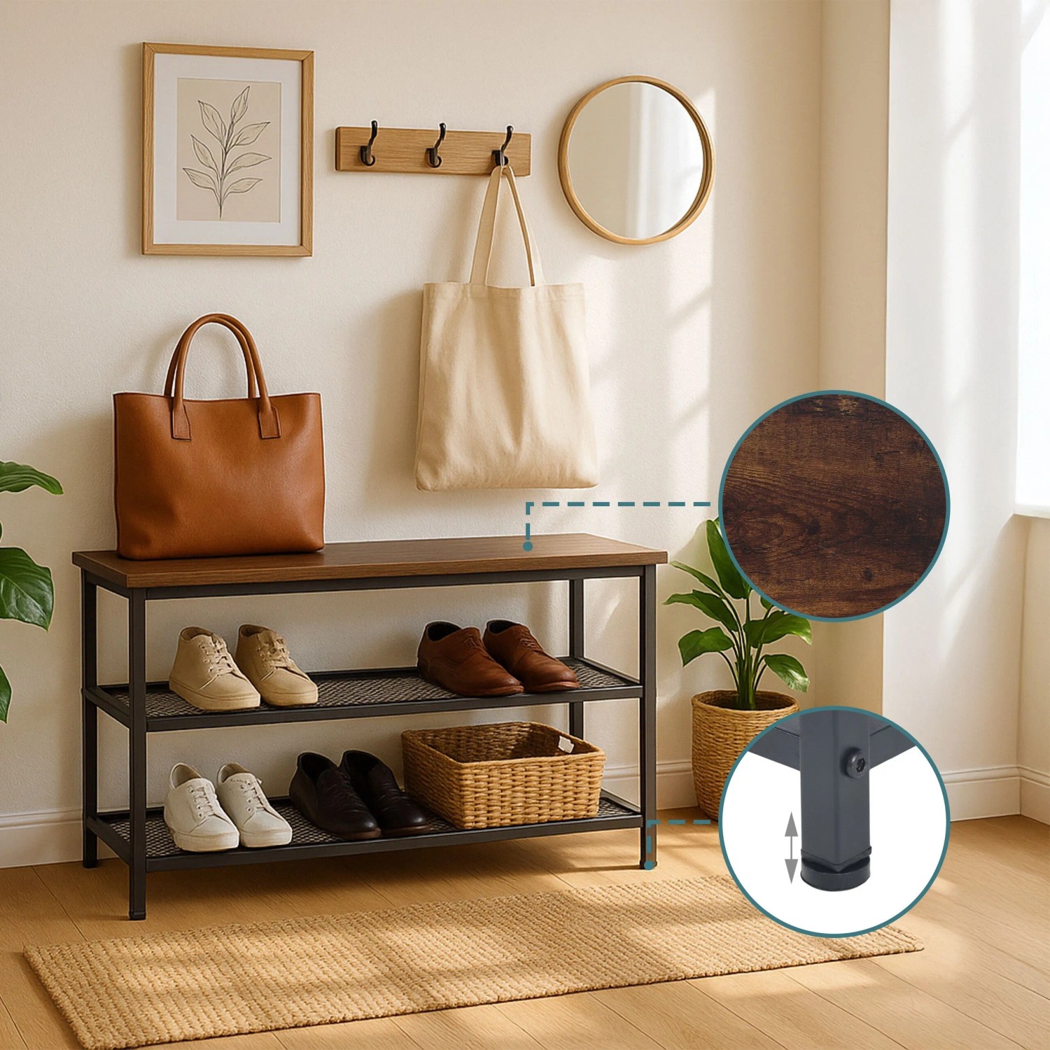 Relaxdays Schuhregal Eisen MDF Dunkelbraun für 6 Paar Schuhe 45 cm x 80 cm x 30 cm 5,7 kg_5