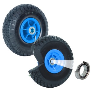 2er Set TRUTZHOLM Sackkarrenrad, 260x85mm, blau, pannensicher, mit Kugellager und Schnittdarstellung.