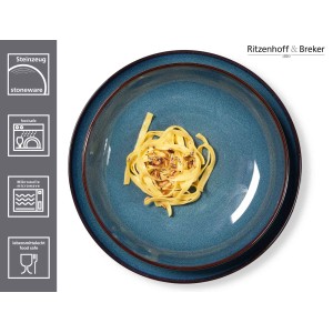 Ritzenhoff & Breker Bali Teller-Set, 18-teilig, blaues Steinzeug Geschirr mit Pasta.