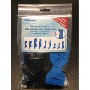 Leistenclip Easy-Fix, 30 Stück, mit Schablone für die Montage von Sockelleisten.