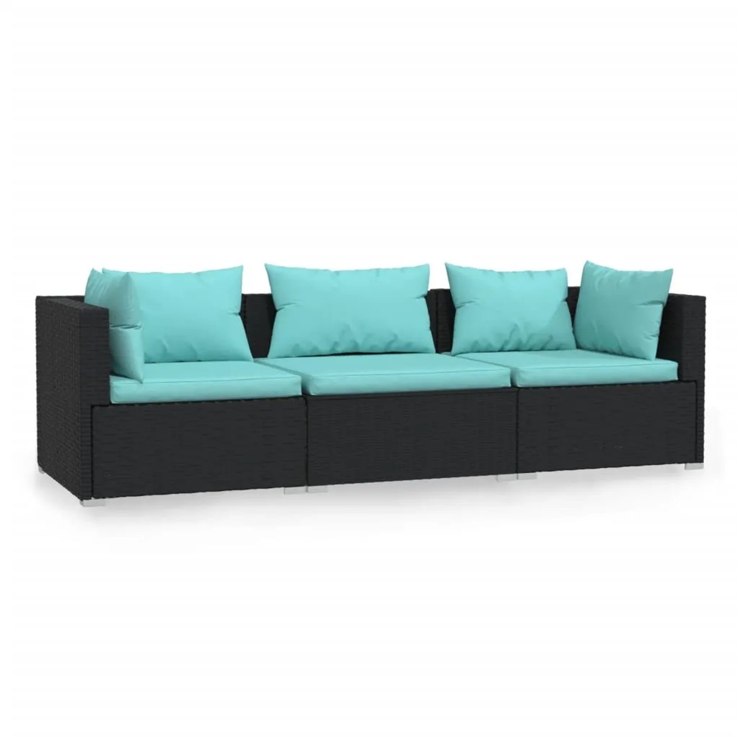 vidaXL 3-Sitzer-Sofa mit Auflagen Schwarz Poly Rattan Modell 1
