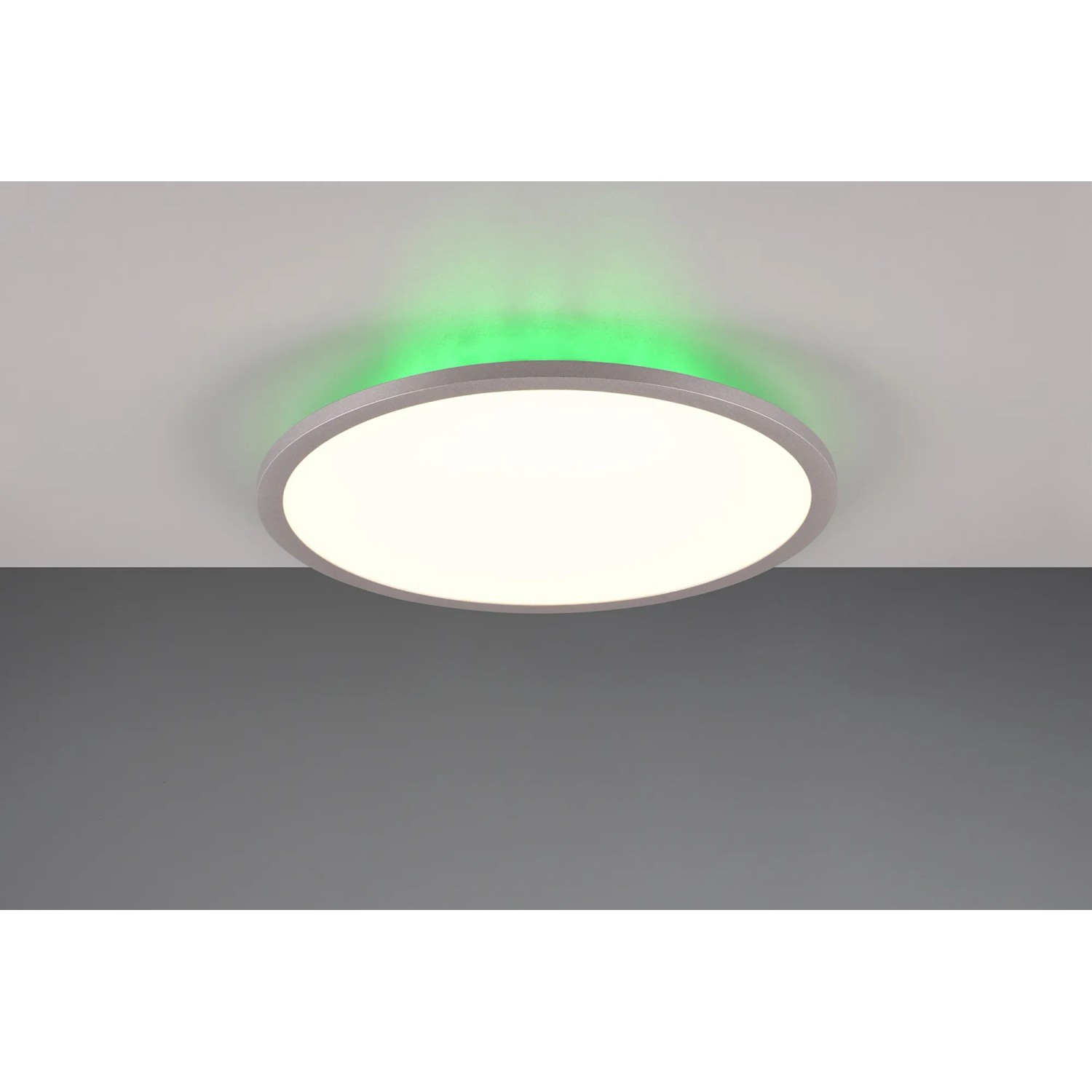 Titanfarbene Trio Deckenlampe Yuma, Ø 40 cm, mit indirekter RGB-Beleuchtung.