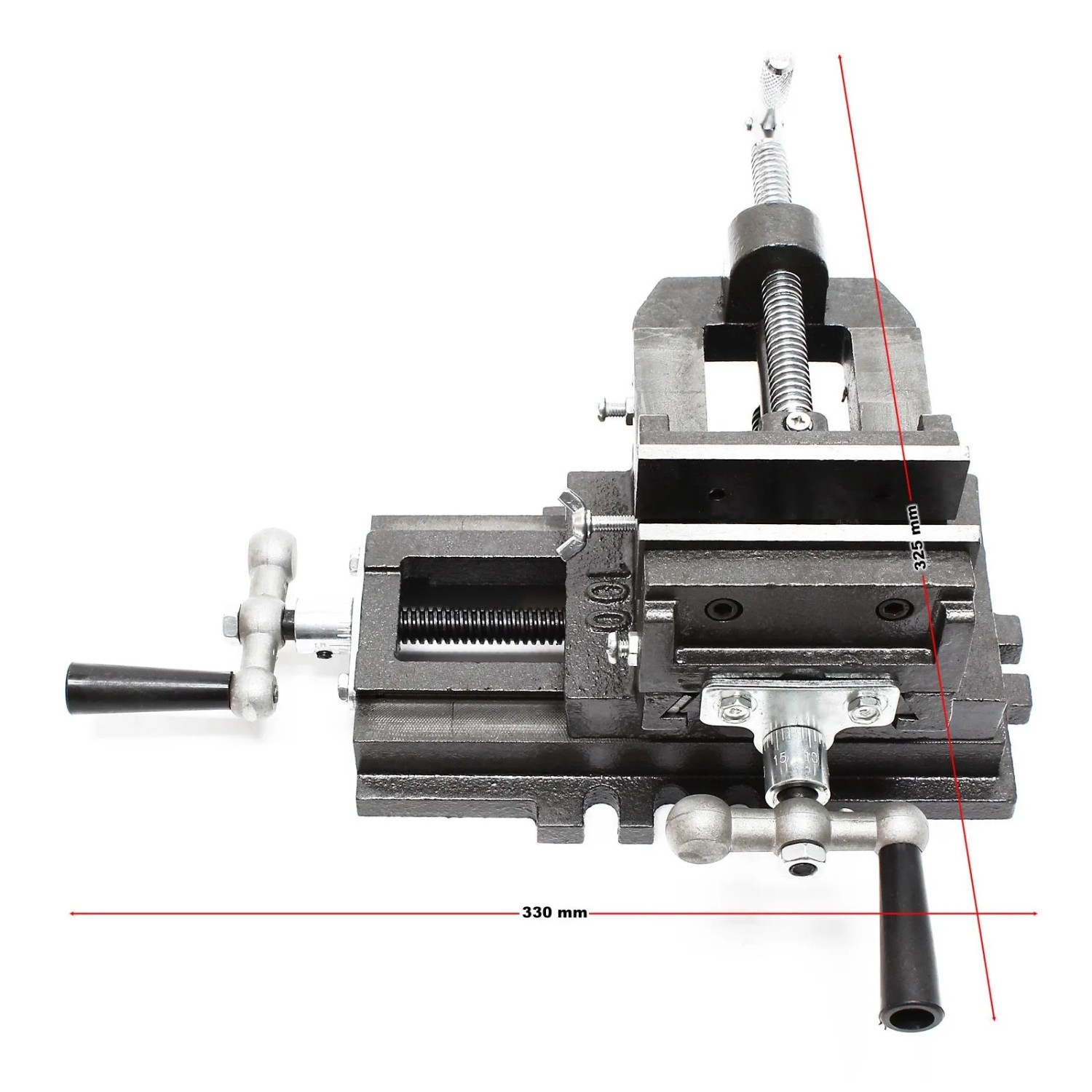 Wiltec 2-Achsen-Maschinenschraubstock aus Gusseisen, 100mm Backenbreite, für Frästisch und Werkbank.