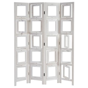 Weißer MCW Paravent Bildgalerie II mit 4 Paneelen und drehbaren Fotorahmen.