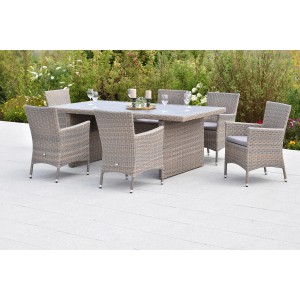 Merxx Teneriffa Gartenmöbel-Set, 13-teilig mit 6 Sesseln, Sitzkissen und Tisch (200x100 cm)