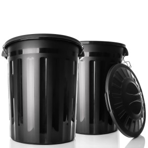 BigDean 2 Stück Wetterfeste Universaltonne Mit Deckel Schwarz Und 2 Tragegriffen Clip Verschluss Auch Als Mülltonne Regentonne Und Futtertonne