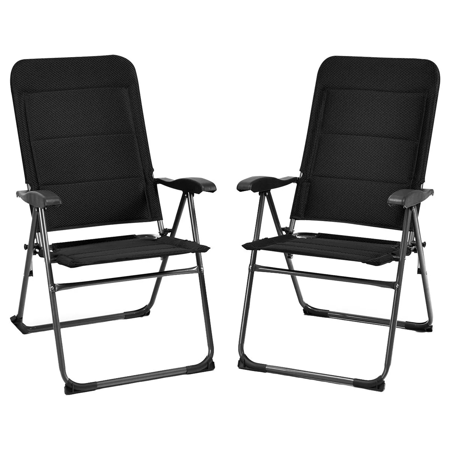 Costway 2er Set Gartenstühle Klappbar mit 7-Fach Rückenlehne Schwarz günstig online kaufen