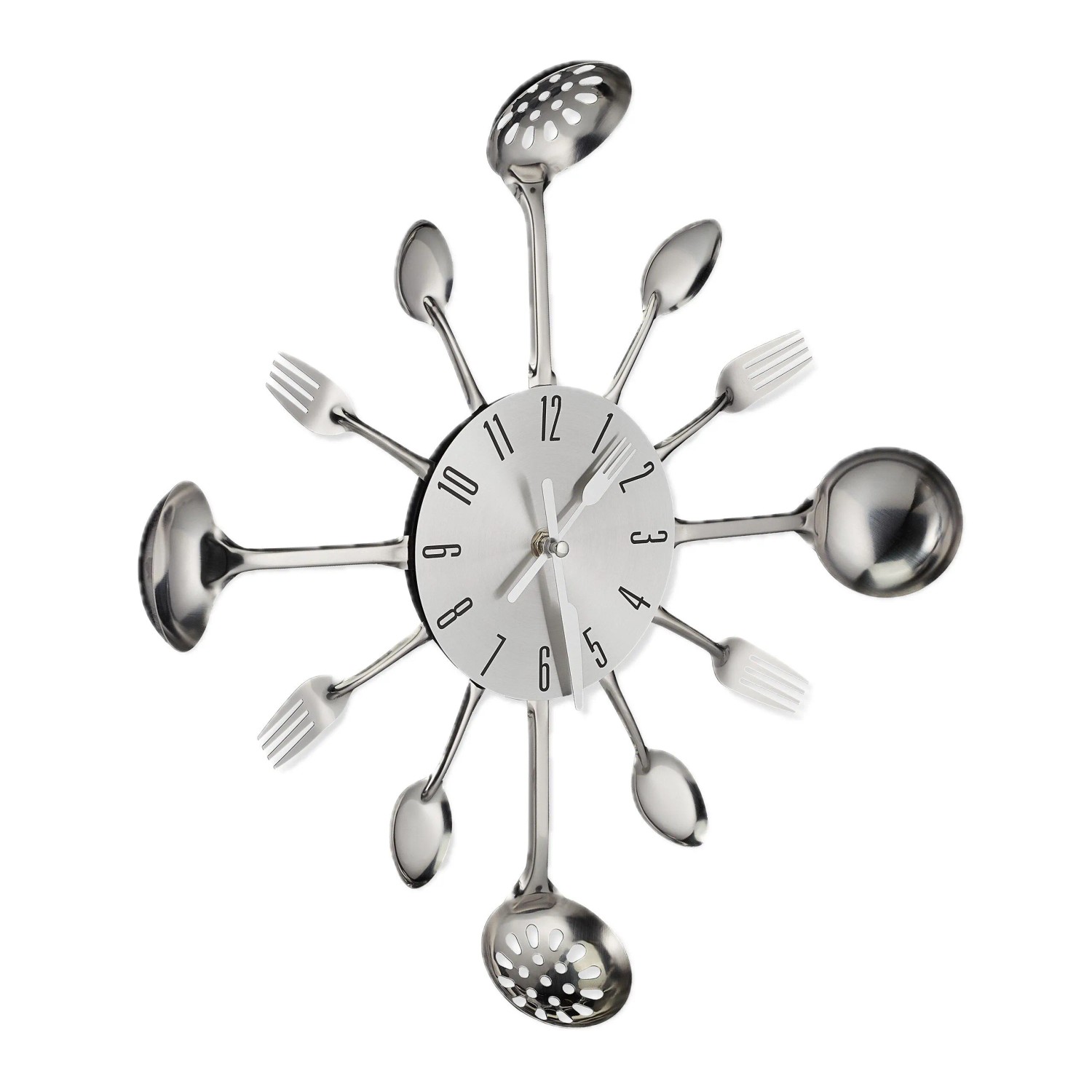 Relaxdays Besteck Wanduhr Metall Kunststoff Silber Tickend ø 40 cm x 4 cm 230 g