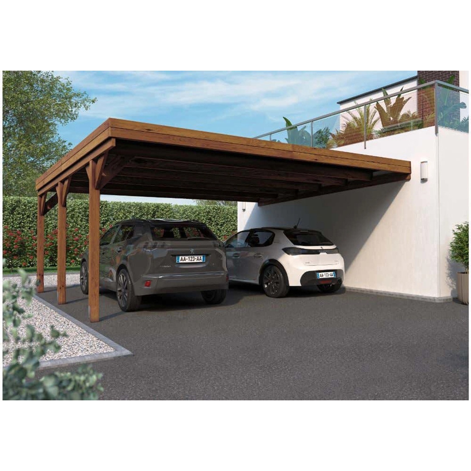 Alpholz Doppel-Anlehncarport Victor Kiefer KDI Braun B 602 cm x T 511 cm günstig online kaufen