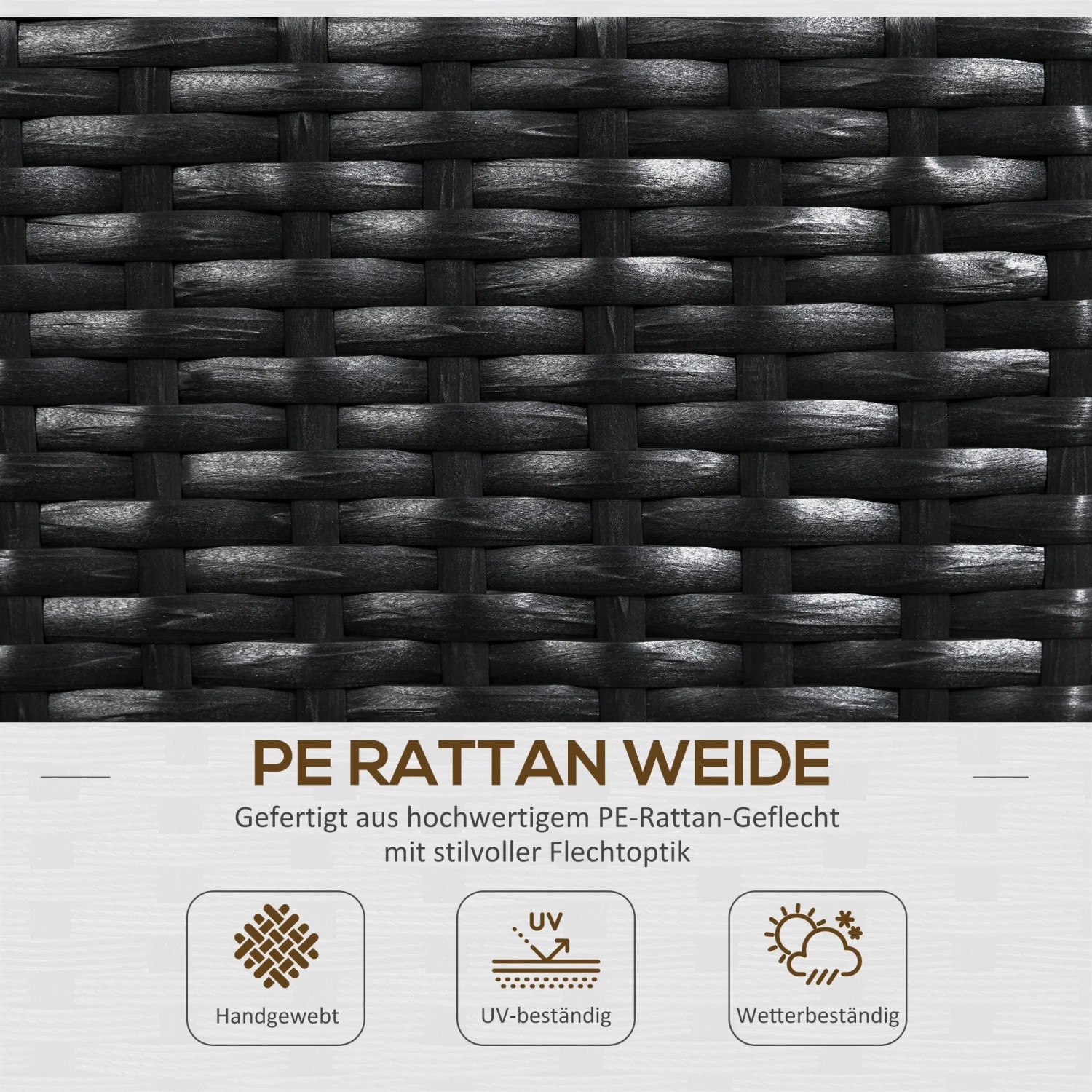 Detailaufnahme: Schwarzer Outsunny Blumenkasten mit PE-Rattan-Flechtmuster.