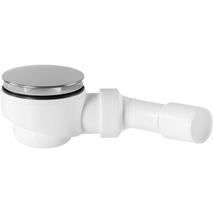 Weiße Ablaufgarnitur für Duschwanne, Ø 44,8 mm, mit verchromtem Deckel.
