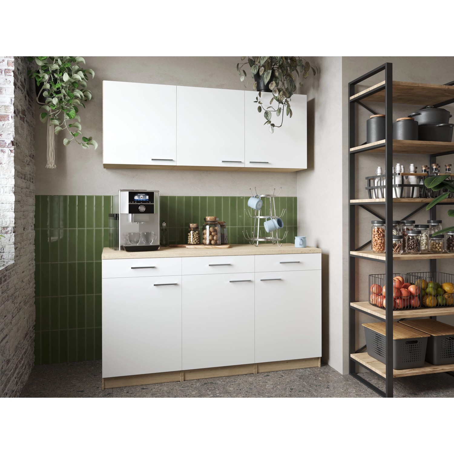 Respekta Küchenmöbel-Set Merle 12, 150 cm, Weiß, mit Ober- und Unterschränken.