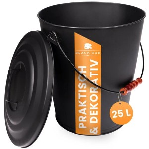BLACK OAK Ascheeimer SANTORINI, 25L Metalleimer mit Deckel und Tragegriff.