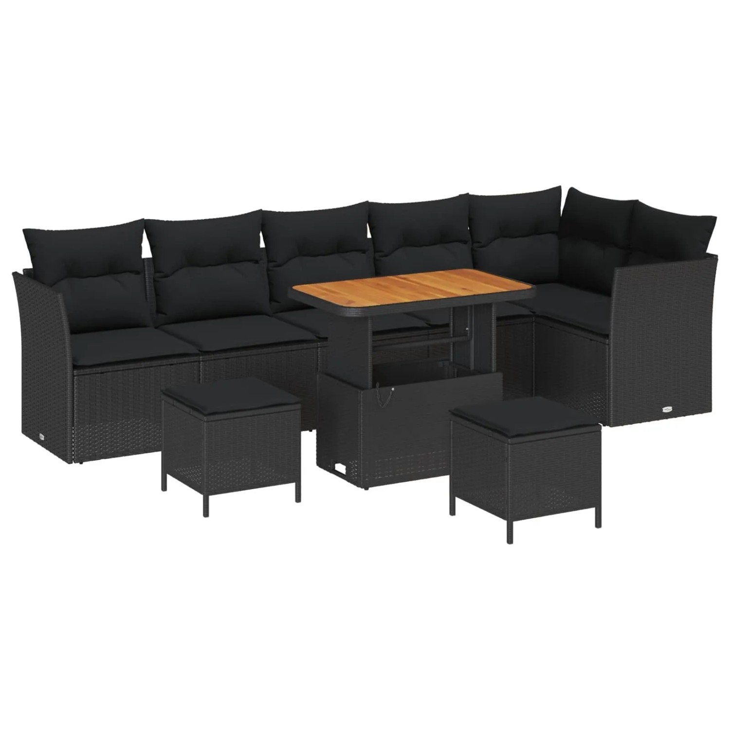 vidaXL Garten-Sofa-Set mit Kissen 9-Tlg Schwarz 90 x 55 x 71 cm 3363454