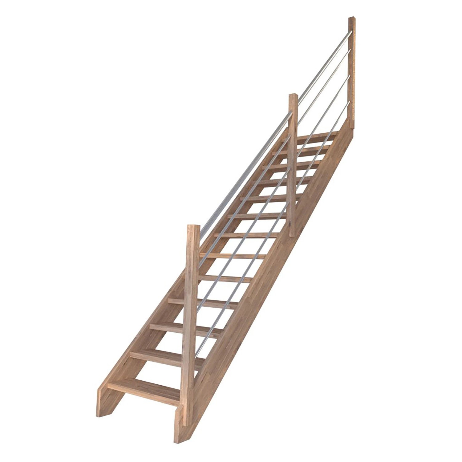 Treppe Mykonos Eiche Gerade Holz-Edelstahl-Geländer Rechts FSC® günstig online kaufen