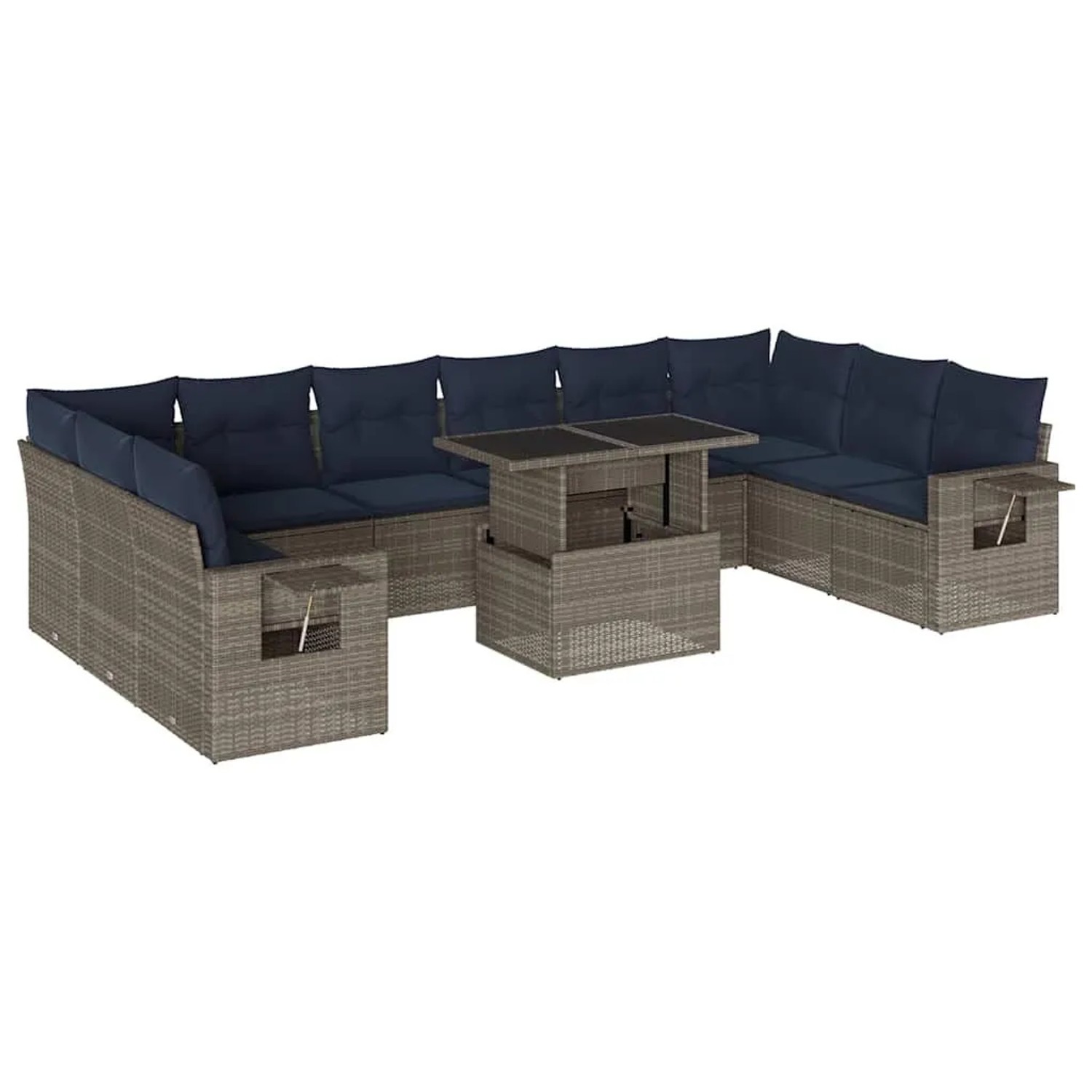 vidaXL 11-Tlg Gartensofa-Set mit Kissen Grau Polyrattan 3268151 günstig online kaufen