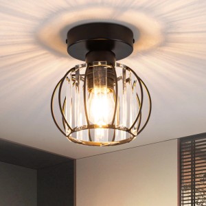 ZMH Deckenleuchte 1-flammig, schwarz, mit Kristallschirm und Metallrahmen. Modernes Design, wirft Lichtmuster an die Decke.