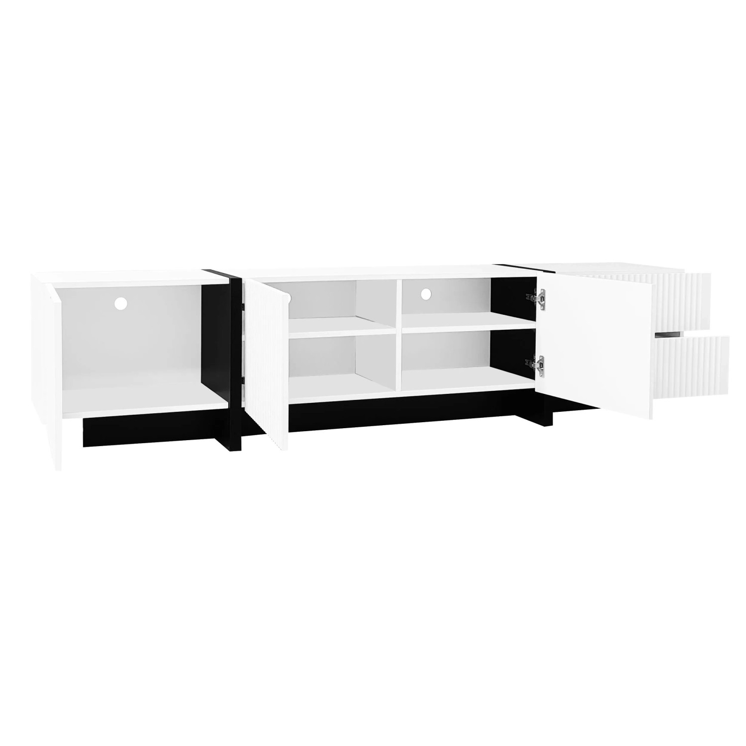 okwish TV Schrank mit Türen und Schubladen für Wohnzimmer 190x35x45cm Weiß Schwarz