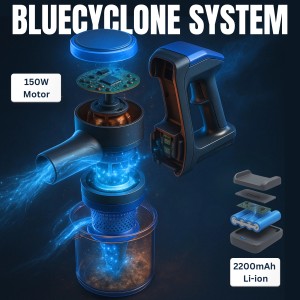 Sommertal Akku-Staubsauger VARIO150, 3in1 Gerät mit Akku, Motor und Zubehör im Detail.