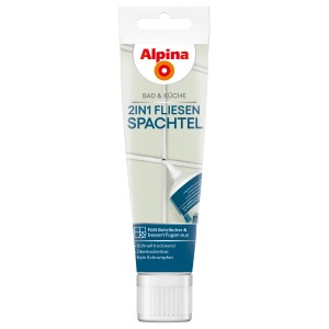 Tube Alpina Fliesenspachtel Bad & Küche 2-in-1, weiß, zum Ausbessern von Fliesen und Fugen.