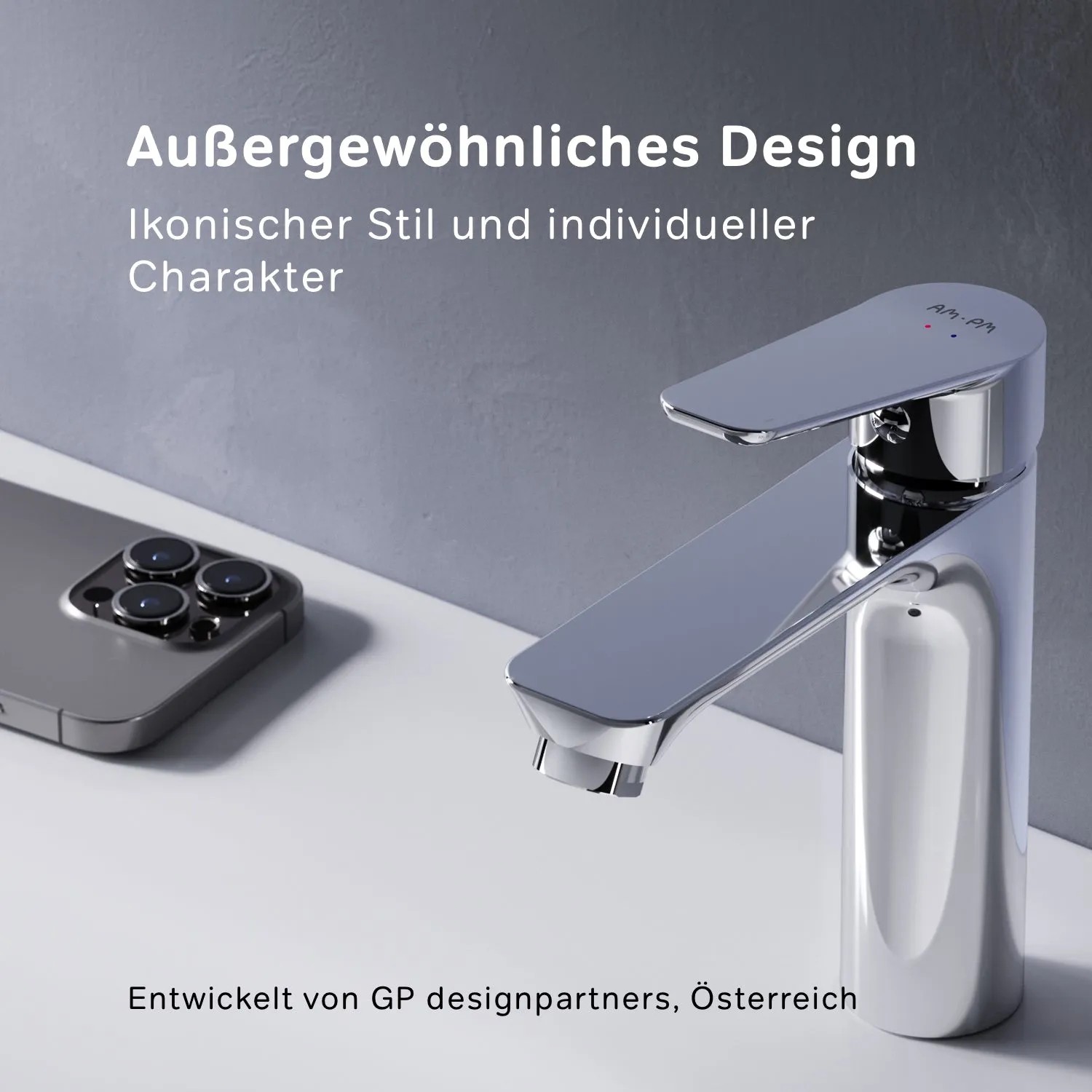 AM.PM Waschtischarmatur Hit M, Chrom, mit Klick-Ablaufgarnitur für Waschbecken.