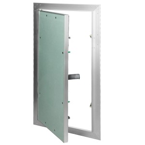 Offene ECD Germany Revisionsklappe 300x600 mm mit Gipskarton-Einlage und Aluminiumrahmen.