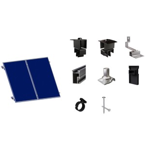 SolMount Montageset für 2 Solarmodule auf Schrägdach, eloxiertes Aluminium und Zubehör.