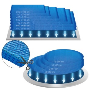 Blaue OK-Living Solarfolie in verschiedenen Größen für rechteckige und runde Pools als Pool Abdeckung.