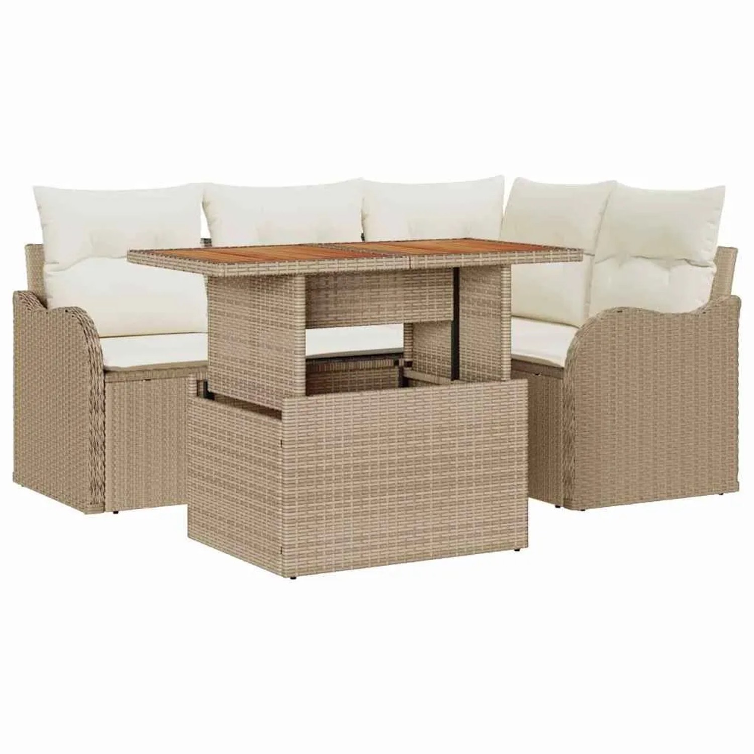 vidaXL Gartensofa-Set mit Kissen 5 Stk Beige und Creme Poly-Rattan 3349455