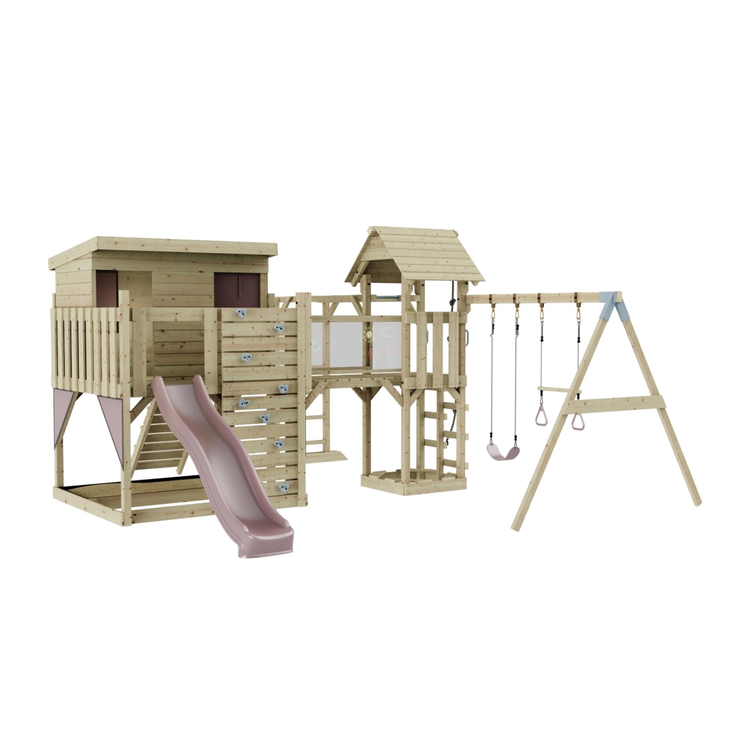 OutdoorToys Spielturm Johanna mit Trapezschaukel Altrosa günstig online kaufen