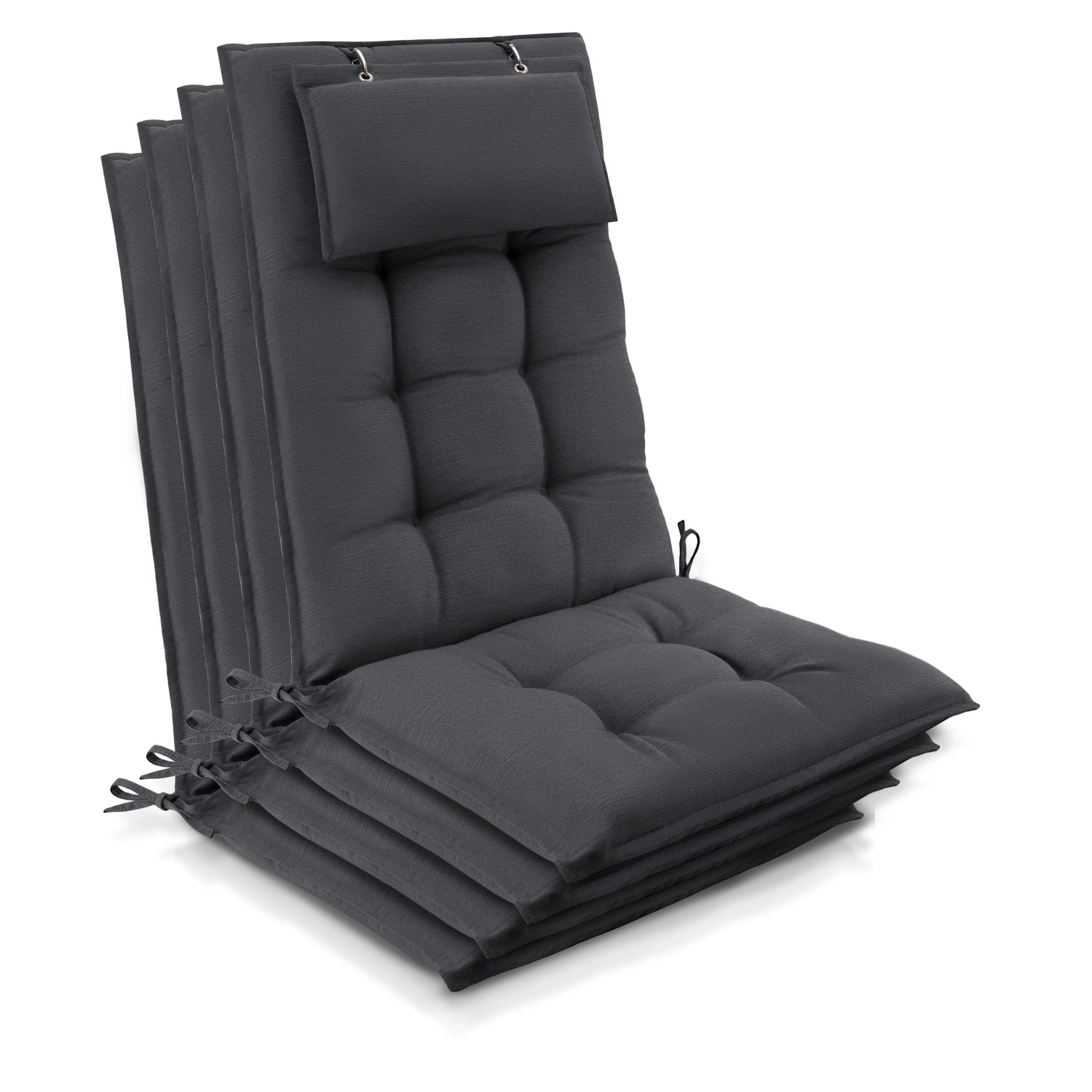 Beautissu 4er Set Sun-HL Hochlehner Auflage 120x50x8cm Anthrazit