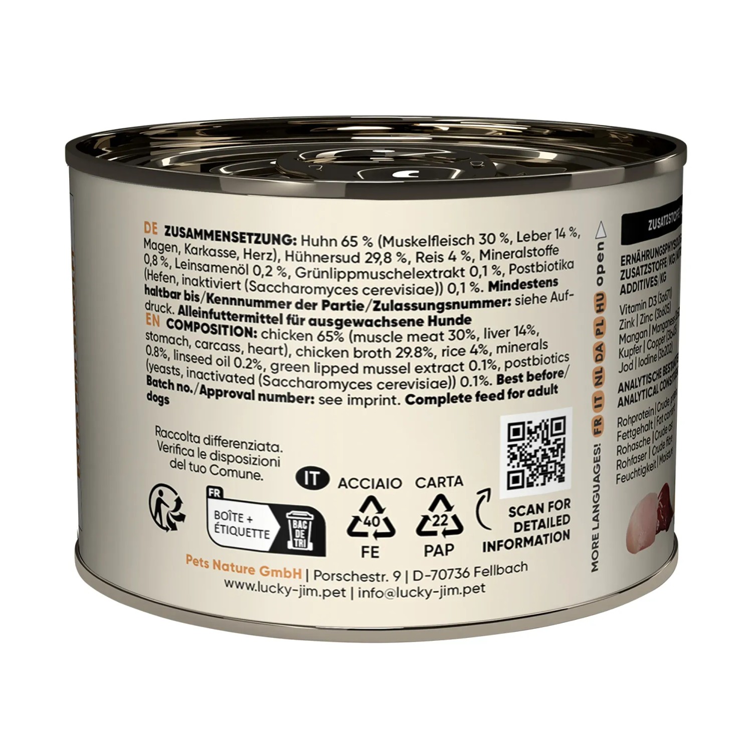 Lucky Jim Hunde-Nassfutter Mini Adult Huhn & Leber, 200g Dose.