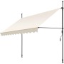 Beige Klemmmarkise mit Handkurbel und schwarzem Gestell. UV-beständiger Sonnenschutz für Balkon oder Terrasse.