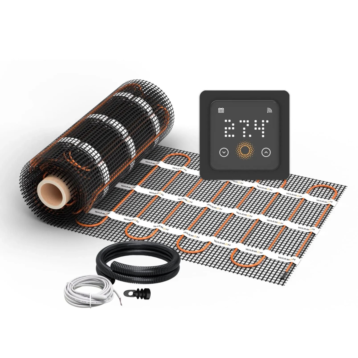 WARMON Fußbodenheizung Elektrisch ULTRA 200 W/m² inkl. WiFi Thermostat TS 500 mit Präsenzsensor Schwarz 7 m²