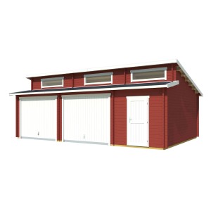 Lasita Garage Hawaii Set, Schwedenrot, mit zwei Schwingtoren und Eingangstür. Holzgarage.