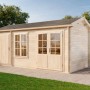 Unbehandeltes Alpholz Gartenhaus Bolton 28 XL mit Anbaudach, 540x280 cm.