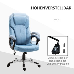 Blauer Vinsetto Bürostuhl mit Kopfstütze, höhenverstellbar, ergonomisch geformt.