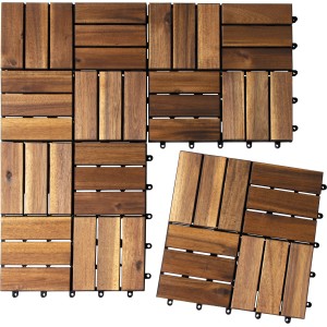 Klickfliesen Akazie, 6 Stück, 30x30 cm. Holzfliesen für Balkon und Terrasse mit Klicksystem.