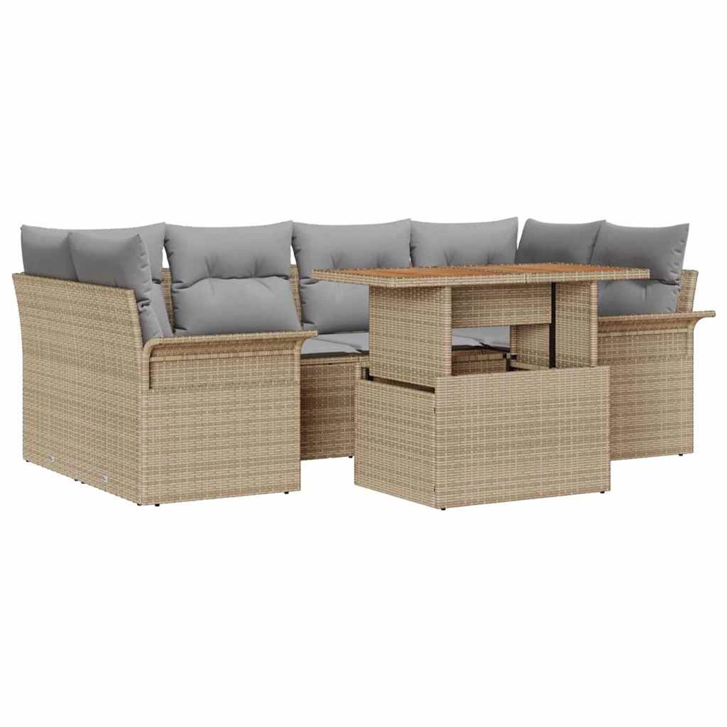 vidaXL Garten-Sofa-Set mit Speicher 7-Tlg Beige Poly Rattan 3358023 günstig online kaufen
