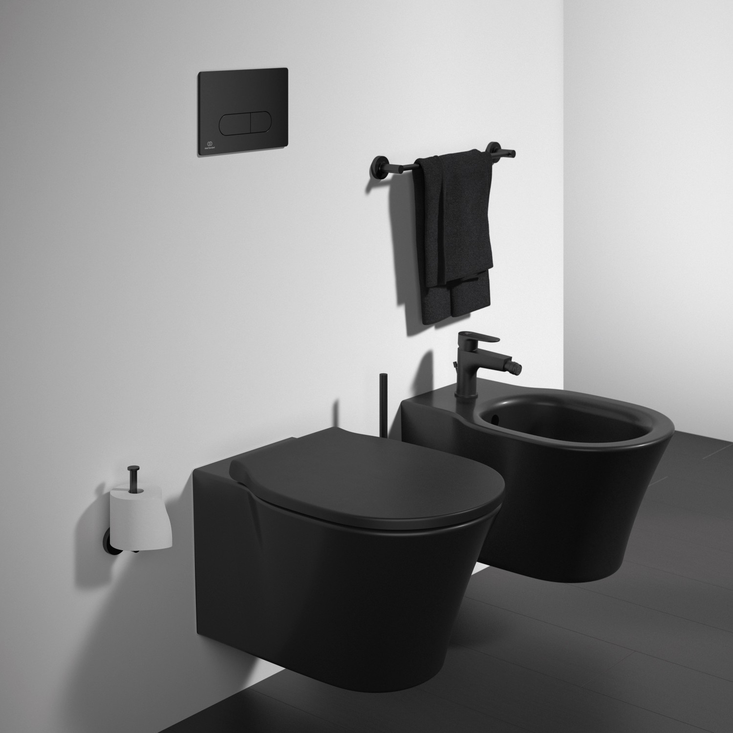 Schwarzes Ideal Standard Wand-WC Connect Air mit AquaBlade Technologie.