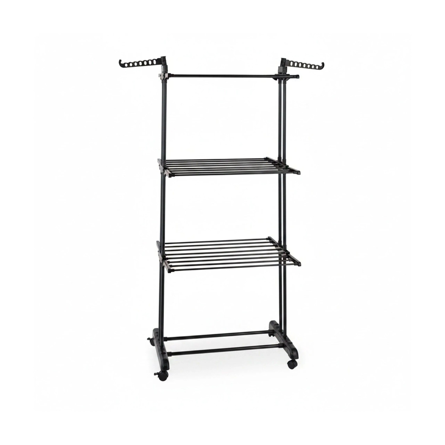 Relaxdays Wäscheständer Turm Eisen Kunststoff Schwarz Rollbar 179 cm x 126 cm x 63,5 cm 3 kg