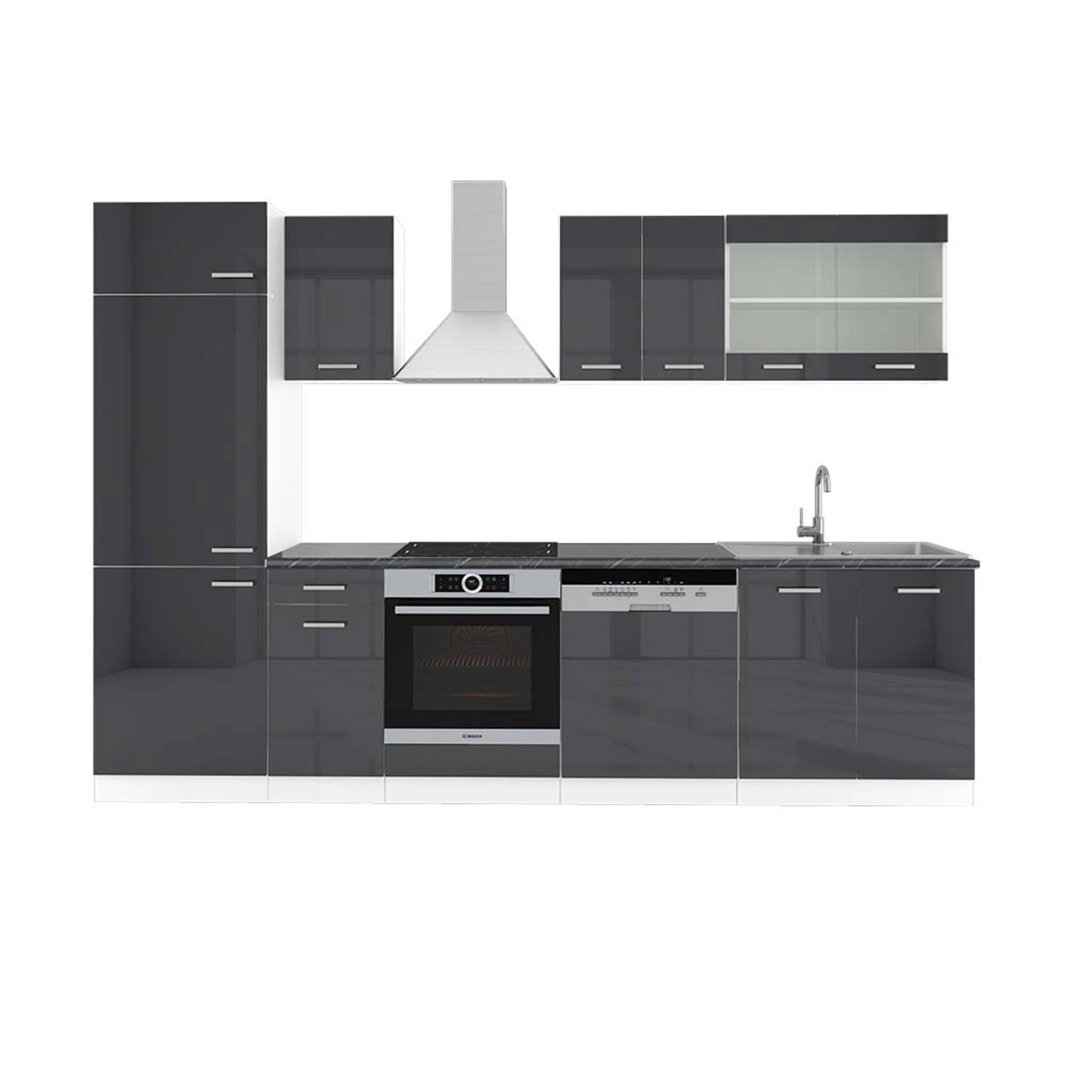 Vicco R-Line Küchenzeile Anthrazit Hochglanz/Weiß 300 cm AP Anthrazit günstig online kaufen