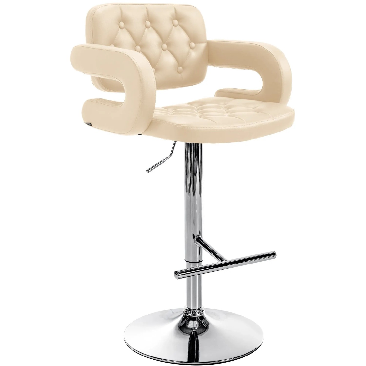 DELUKE Barhocker BURID Kunstleder Creme 62x55x103cm Silber Barstuhl Höhenverstellbar Mit Lehne Drehbar Tresenhocker Tresenstuhl
